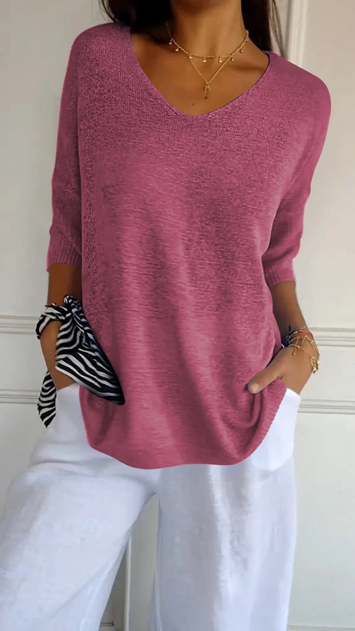 Anaé - Bluzka Tricot Aérien z Dekoltem w Szpic