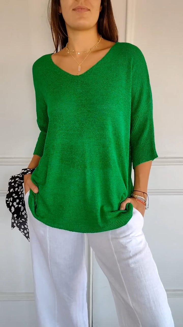 Anaé - Bluzka Tricot Aérien z Dekoltem w Szpic