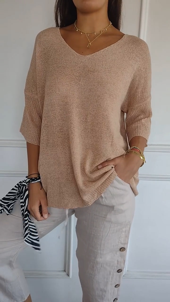 Anaé - Bluzka Tricot Aérien z Dekoltem w Szpic