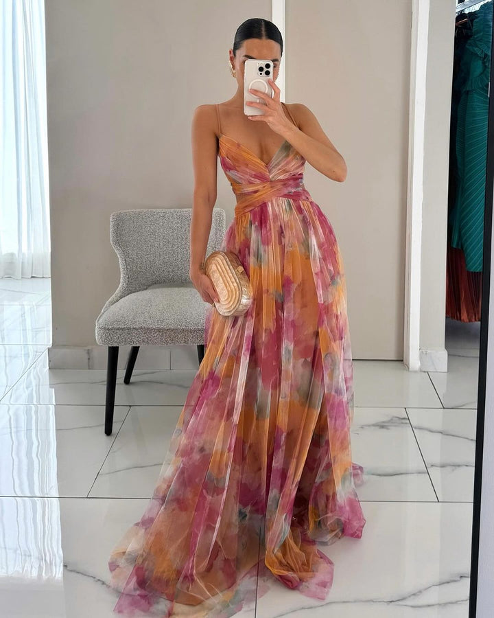Kamila - Czarujące maxikleid z kwiatowym nadrukiem
