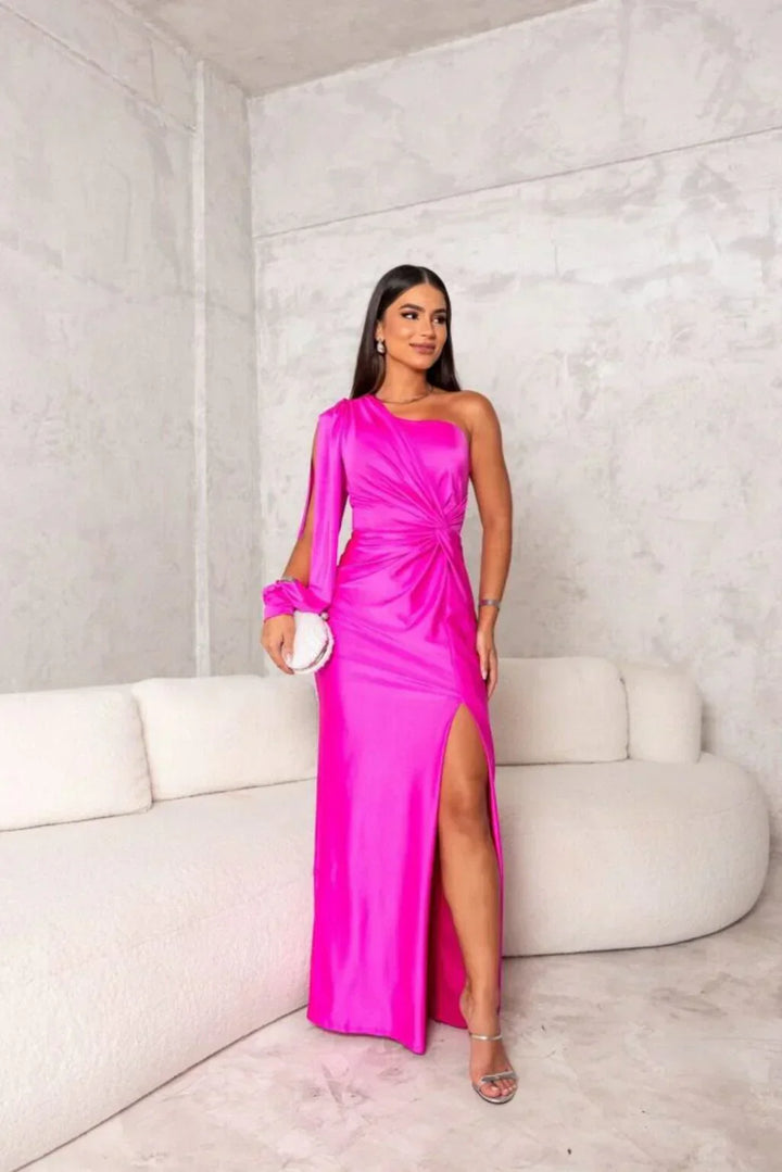 Łucja - Elegancka Maxi Sukienka z Rozporkiem dla Dams