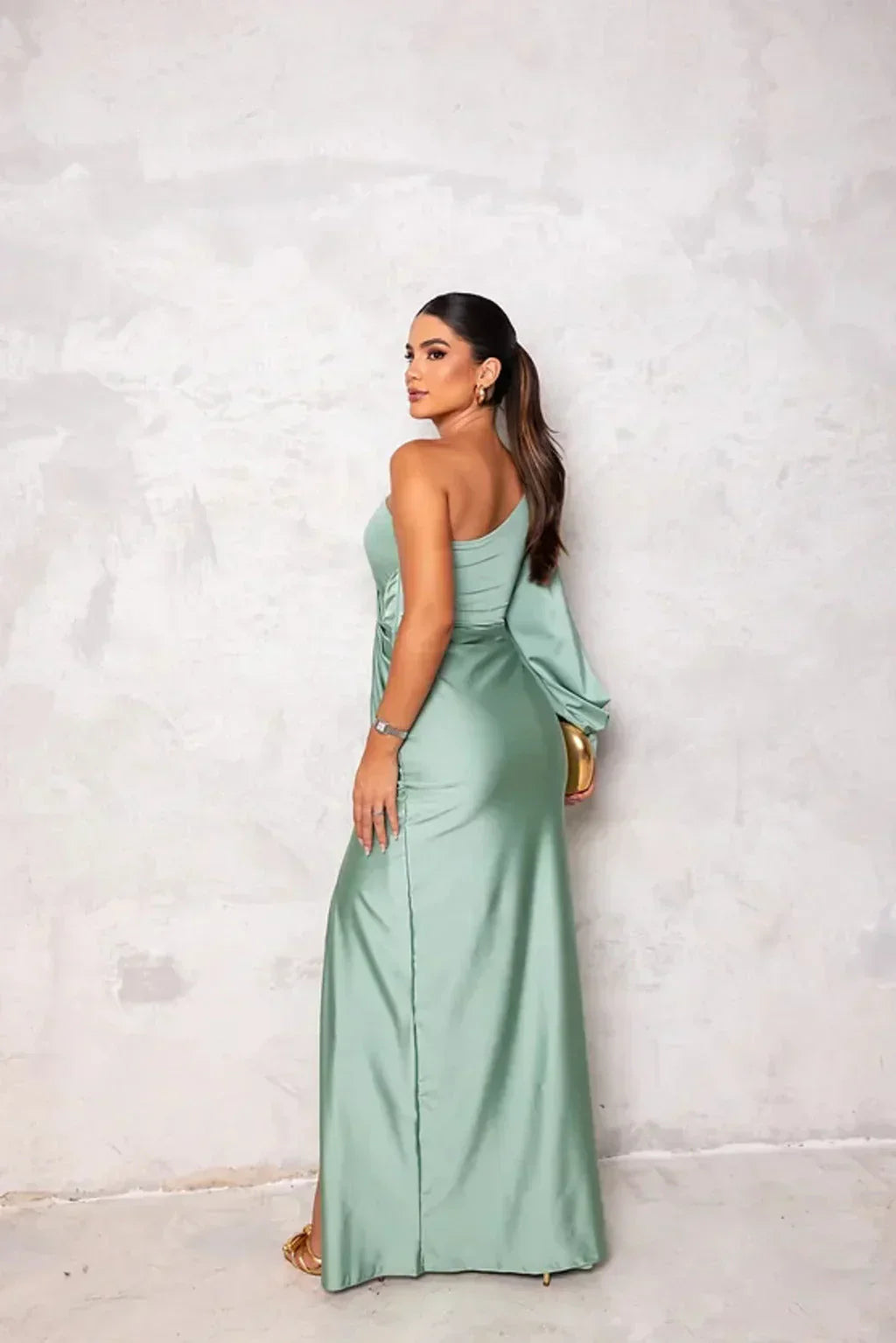Łucja - Elegancka Maxi Sukienka z Rozporkiem dla Dams