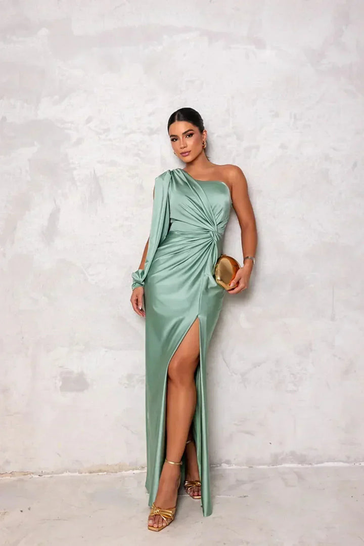 Łucja - Elegancka Maxi Sukienka z Rozporkiem dla Dams
