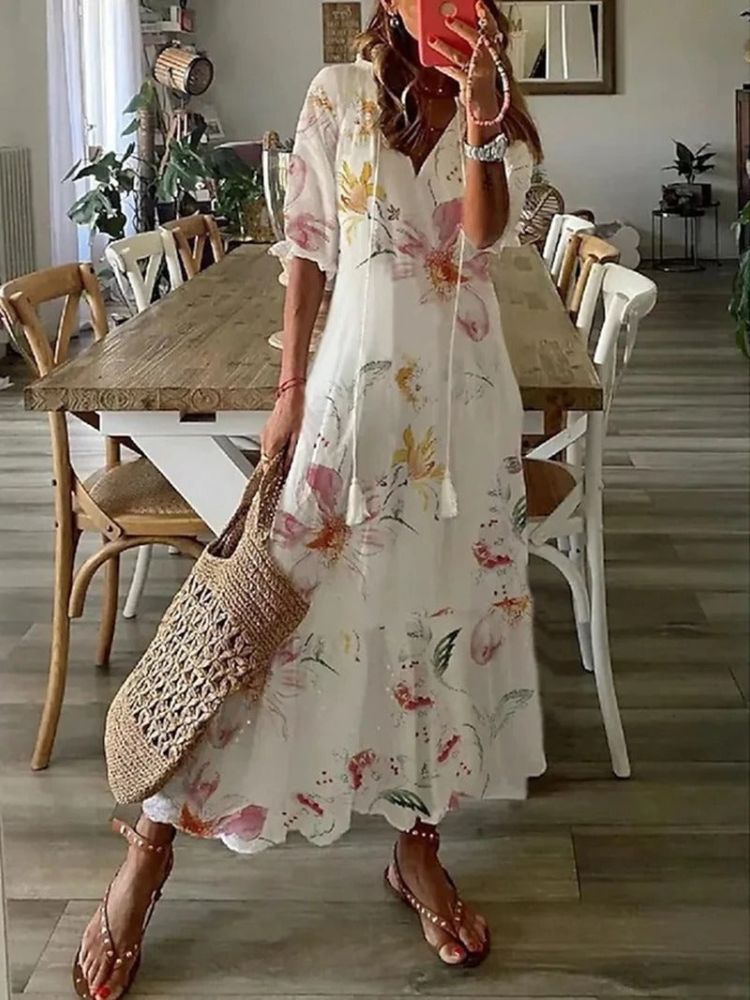 Miroslawa - Elegancka, kwiatowa sukienka maxi z aksamitu
