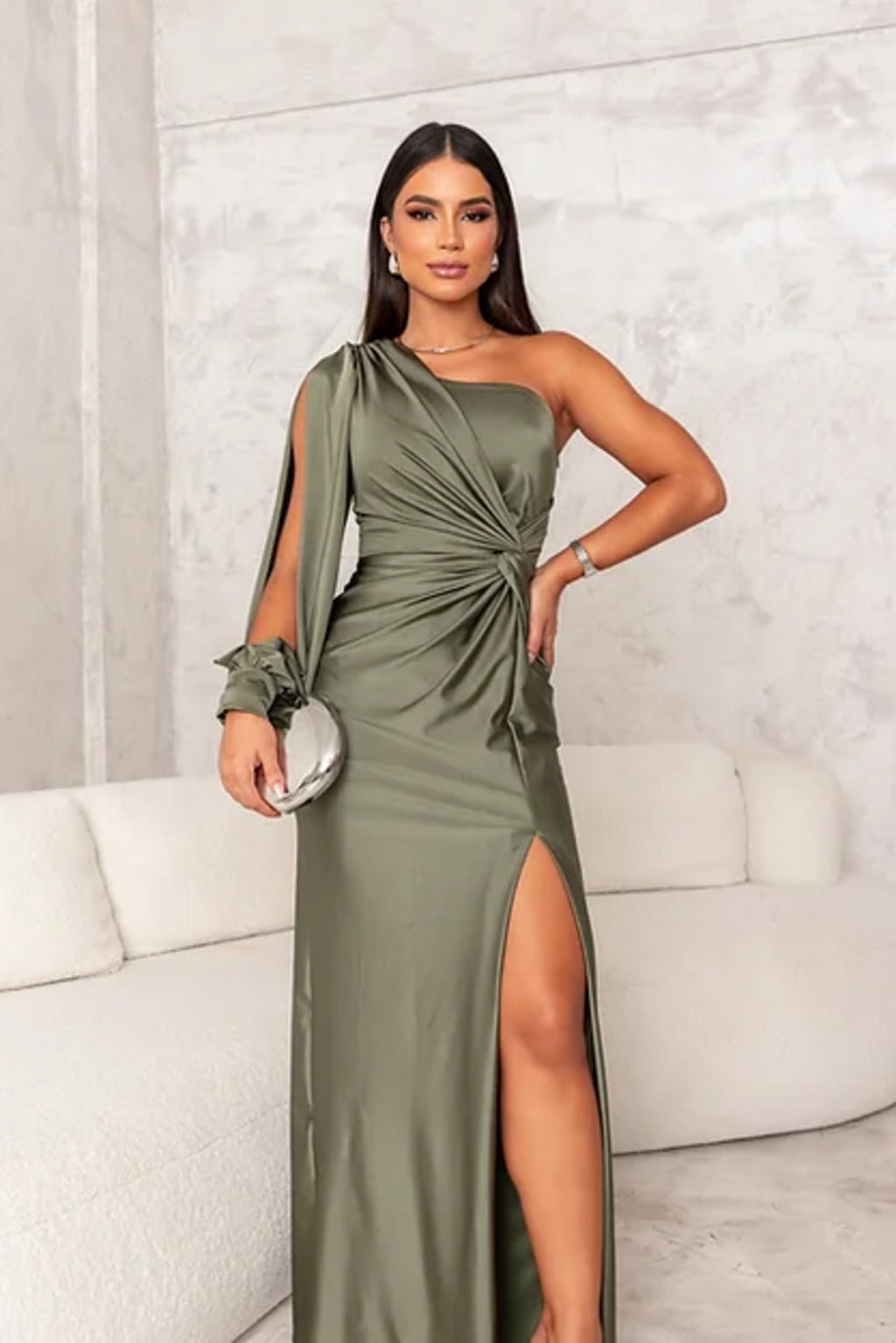 Łucja - Elegancka Maxi Sukienka z Rozporkiem dla Dams