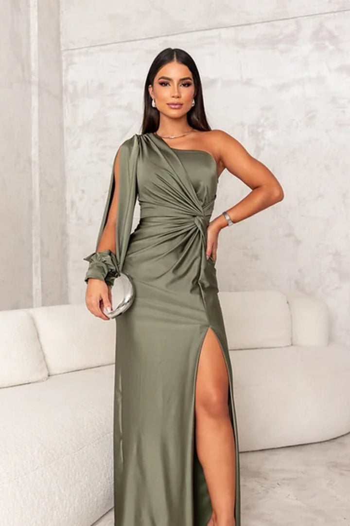 Łucja - Elegancka Maxi Sukienka z Rozporkiem dla Dams