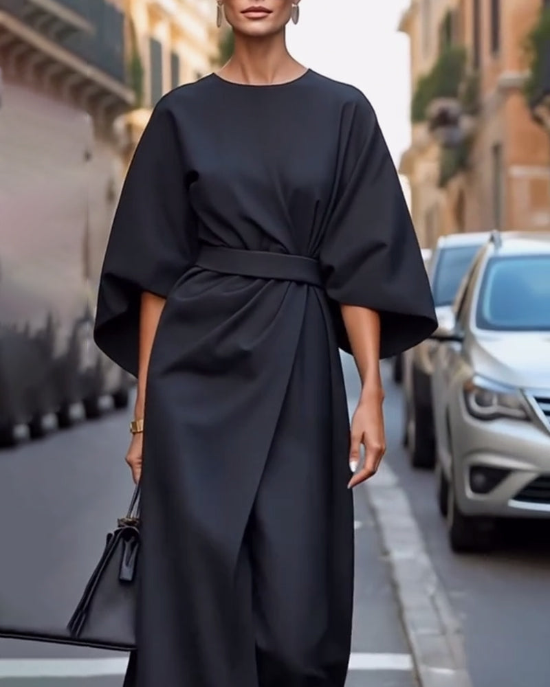 Celestine - Sukienka Z Eleganckimi Latarniowymi Rękawami I Paskiem