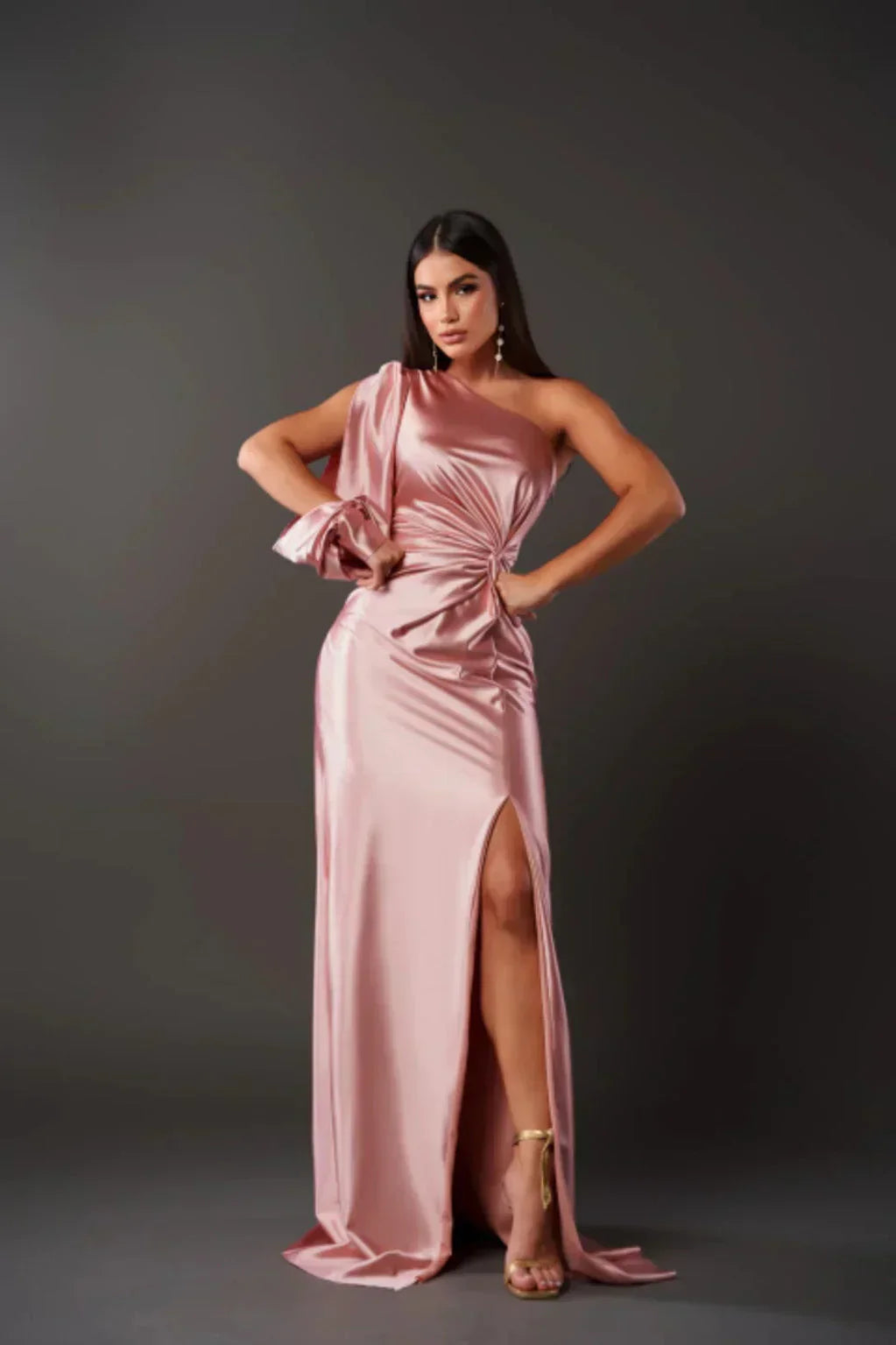 Łucja - Elegancka Maxi Sukienka z Rozporkiem dla Dams