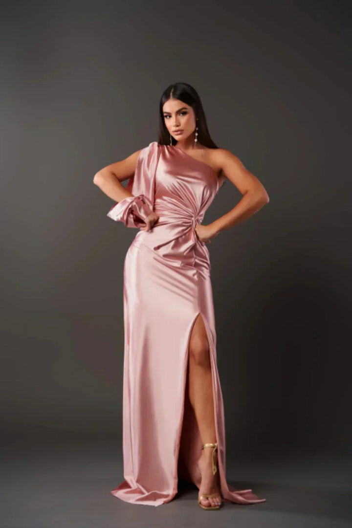 Łucja - Elegancka Maxi Sukienka z Rozporkiem dla Dams