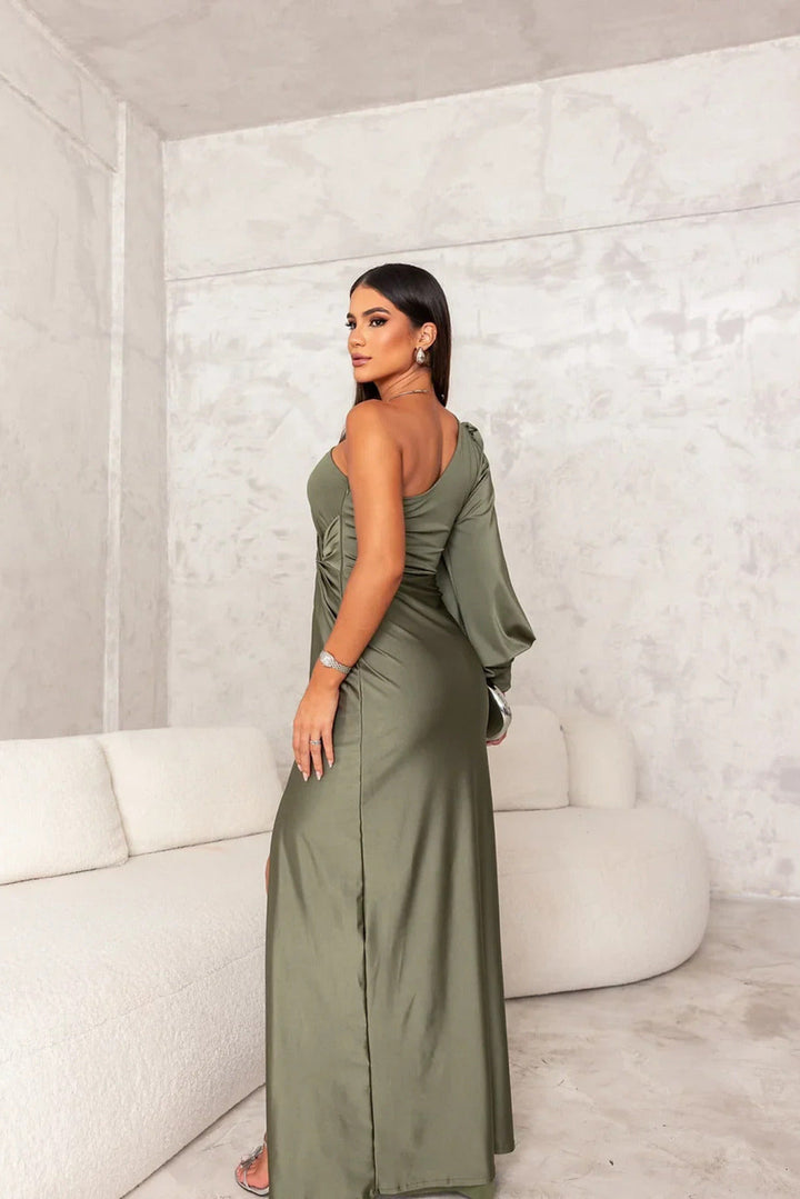 Łucja - Elegancka Maxi Sukienka z Rozporkiem dla Dams
